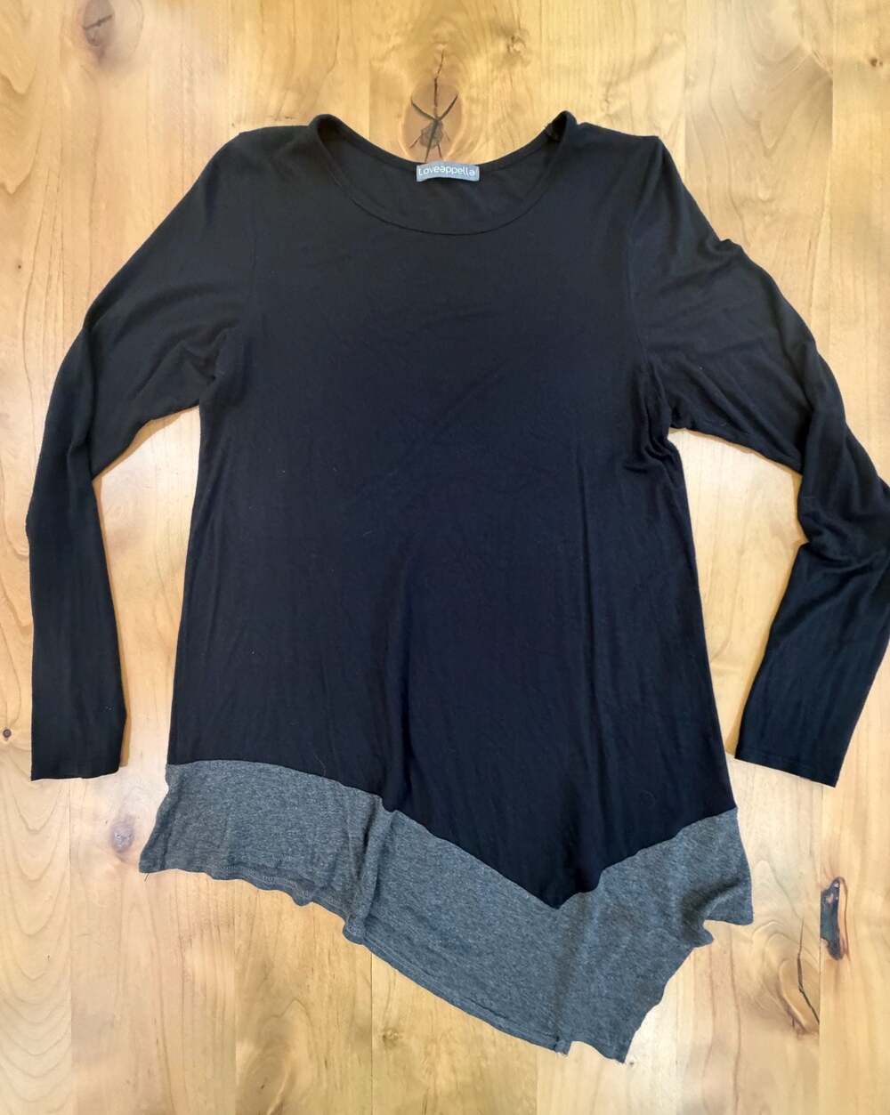 Loveappella Black and Grey Asymmetric Long Sleeve Tunic Top Medium